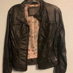 black faux leather jacket